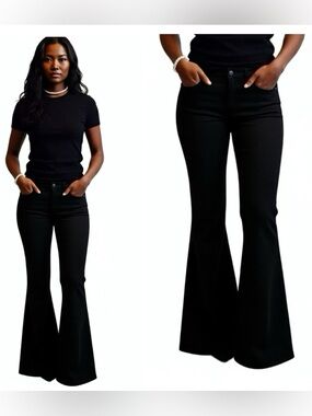 Women Flare Wide Leg Jeans Handmade Bell bottom Black Unisex Upcycled Jeans
